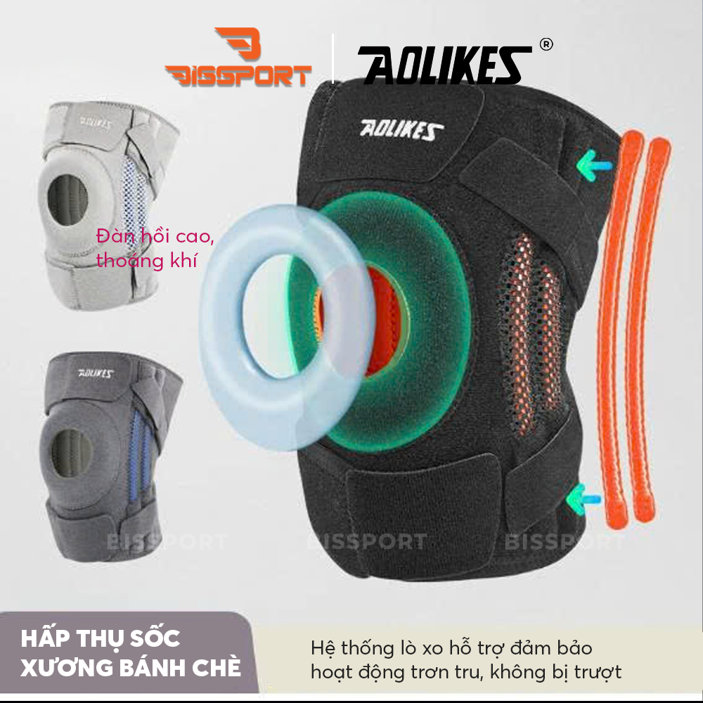 Bó Gối Thể Thao Aolikes 7610 Chính Hãng - Bảo Vệ Khớp Gối, Hỗ Trợ Tập Luyện - Chống Đau Co Giãn, Dễ Dùng